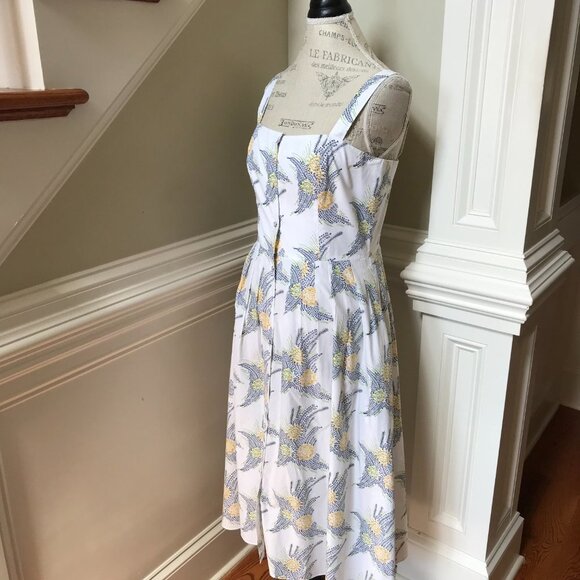 Charlotte Brody Garden Midi Dress Womens Medium White Blue Sleeveless Floral - Picture 9 of 14